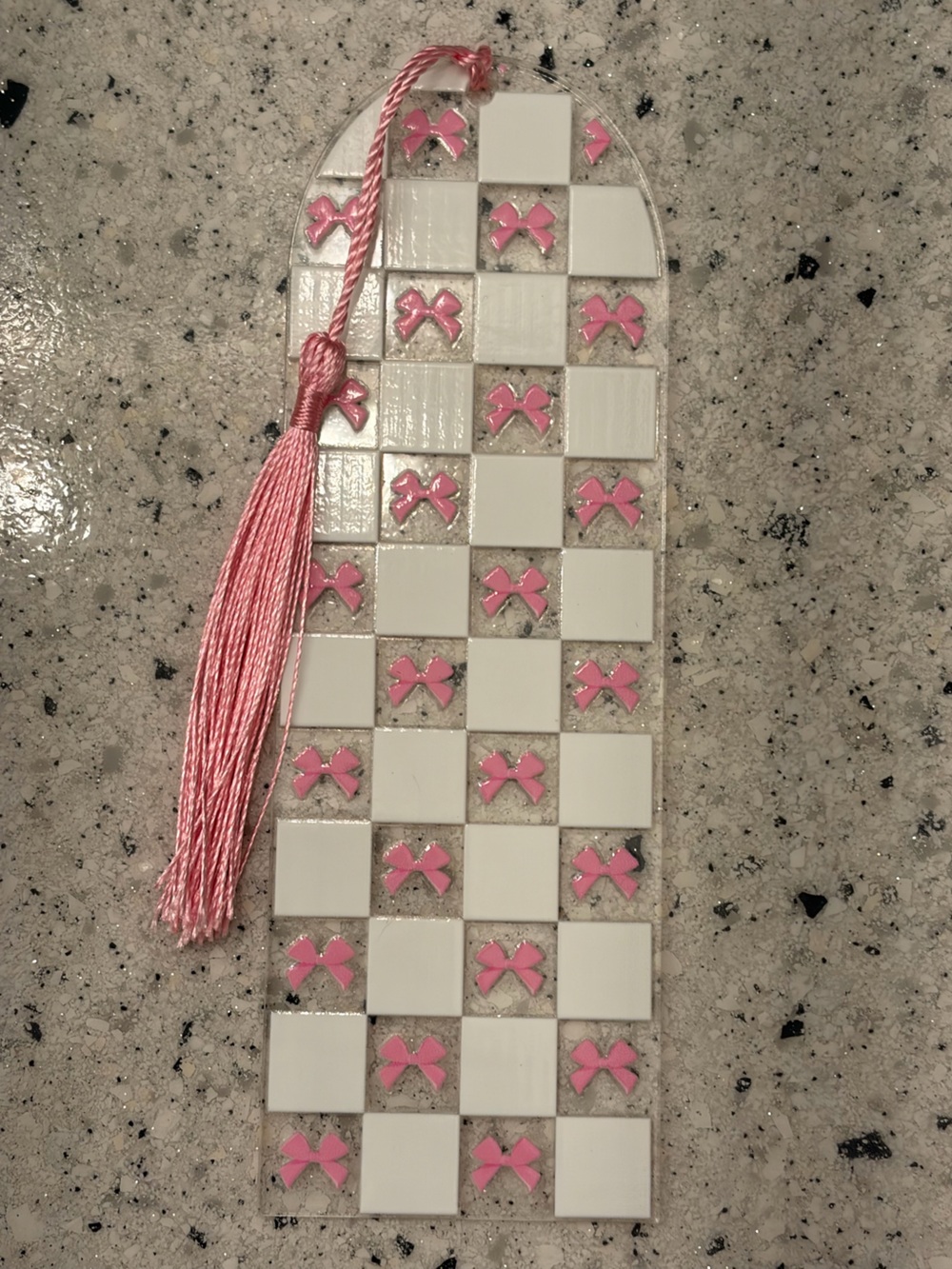 Pink Bow Checkerboard Bookmark with Tassel